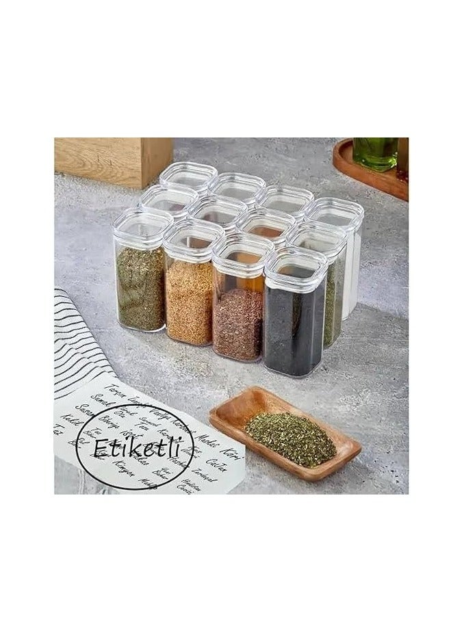 Turkish Acrylic High Storage Container Set for Legumes and Condiments, 250 ml, Clear with Silicone Gaskets for Air and Liquid Seal (12 Pieces) - Image 1