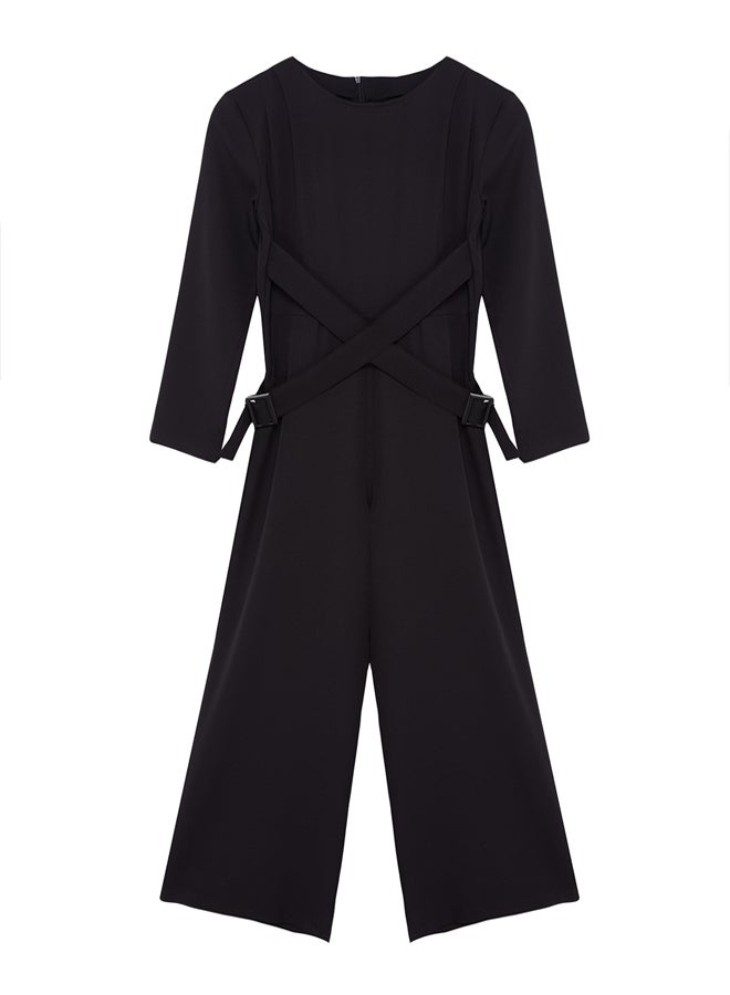 trendyol Black Accessory Detailed Double Breasted Cut Woven Jumpsuit - Image 5