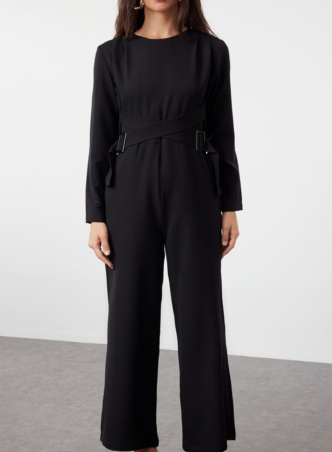 trendyol Black Accessory Detailed Double Breasted Cut Woven Jumpsuit - Image 3