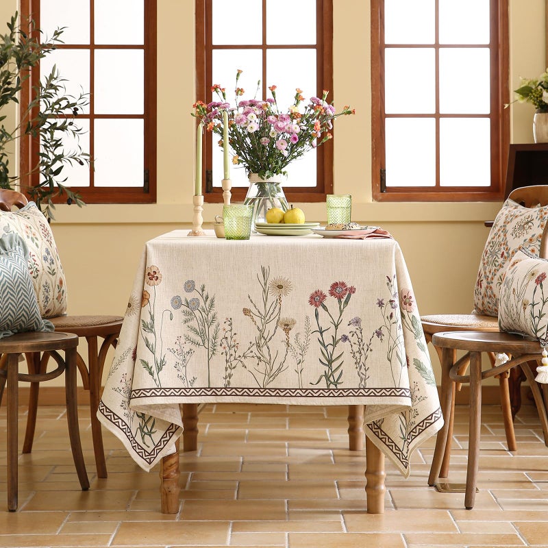ISAENNE Designer Off White Linen Small Square Tablecloth,Floral Elegant Table Cloth,Stain Resistant Vintage Decor Tablecloths for Dining Thanksgiving Kitchen Christmas,55"*55"-Serenity G - Image 3