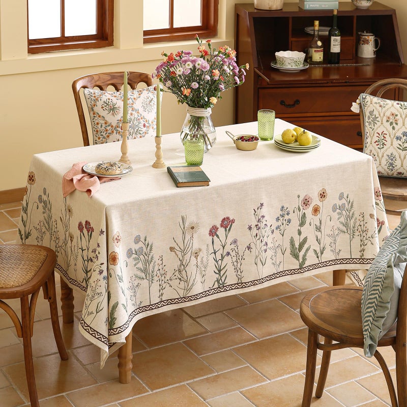 ISAENNE Designer Off White Linen Small Square Tablecloth,Floral Elegant Table Cloth,Stain Resistant Vintage Decor Tablecloths for Dining Thanksgiving Kitchen Christmas,55"*55"-Serenity G - Image 4