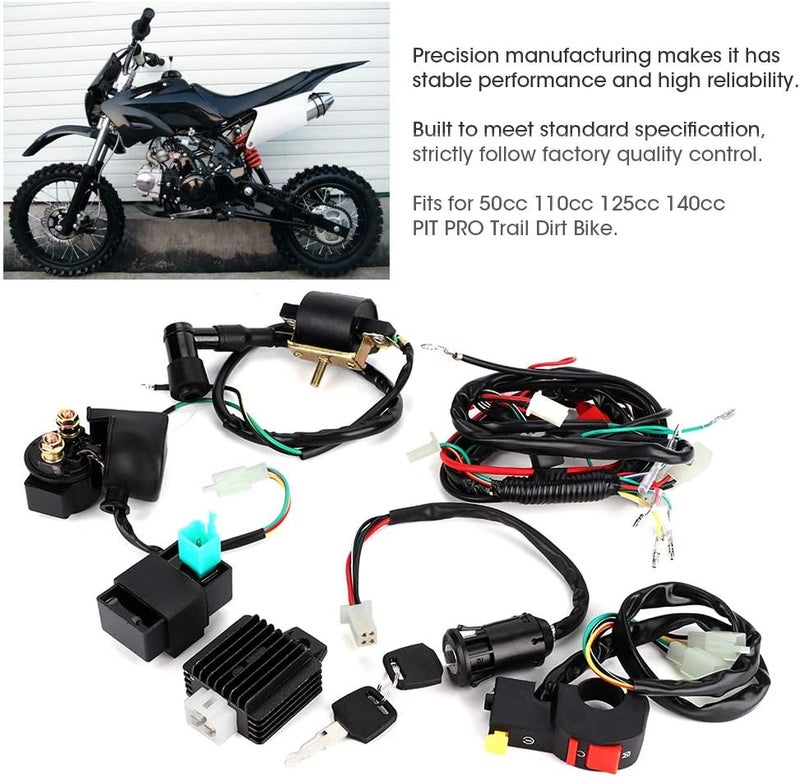 Tbest Electric Start Quad,110 Pit Bike Electric Start Wiring Harness,Powersports Wiring Harnesses,Complete Kick Start Engine Wiring Harness Kit For 110Cc Dirt Bike Modified Parts Updated modern design - Image 4