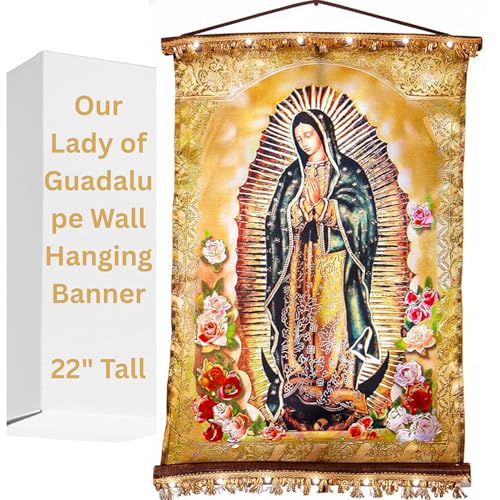 Nuestra Fe Banner Virgen de Guadalupe - San Miguel Arcangel - Catholic Wall Art - Arcangel Miguel - Virgin Mary Wall Art - Cuadro de la Virgen de Guadalupe - Catholic Artwork - Imagenes Catolicas - Virgin Frame - Image 1