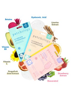 Patchology Patchology Face Mask Variety Pack - Brightening Face Mask with Vitamin C stimulates collagen, Hydrating Face Masks with Hyaluronic Acid soften skin, Renewing Face Masks with Strawberry (6 Masks)  - Image 3