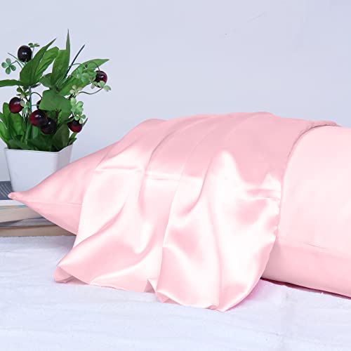 Riara Satin Silk Pillowcase Pillow Case Covers with Envelop Closure for Hair and Skin Home Bed Decor Set of 2 Pillowcase Free 3 Pc Scrunchie (Standard Size(20" 26"), Crystal Rose) - Image 3