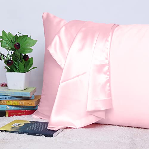 Riara Satin Silk Pillowcase Pillow Case Covers with Envelop Closure for Hair and Skin Home Bed Decor Set of 2 Pillowcase Free 3 Pc Scrunchie (Standard Size(20" 26"), Crystal Rose) - Image 2