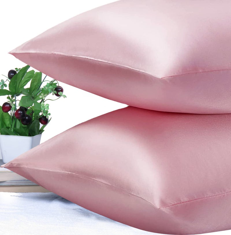 Riara Satin Silk Pillowcase Pillow Case Covers with Envelop Closure for Hair and Skin Home Bed Decor Set of 2 Pillowcase Free 3 Pc Scrunchie (Standard Size(20" 26"), Crystal Rose) - Image 4