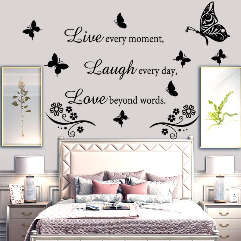 Wall Decal Quote Live Every Moment Laugh Every Day Love Beyond Words Wall Sticker Motivational Wall Decals Family Inspirational Wall Stickers for Bedroom Living Room Window Decor Home Decor