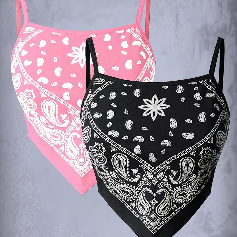 Women's 2-Piece Stretch Asymmetric Tie-Front Floral Print Camisole Top Set - Image 1