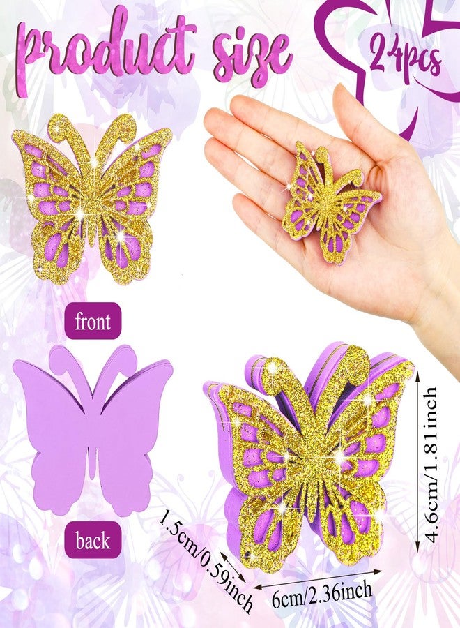 Janlaugh 24 Pcs Butterfly Birthday Party Decor Butterfly Wood Place Card Holder for Table Centerpieces Table Number Stand Holder Wedding Baby Shower Party Decor(Purple, Gold) - Image 3