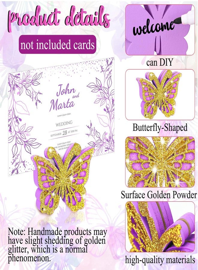 Janlaugh 24 Pcs Butterfly Birthday Party Decor Butterfly Wood Place Card Holder for Table Centerpieces Table Number Stand Holder Wedding Baby Shower Party Decor(Purple, Gold) - Image 2