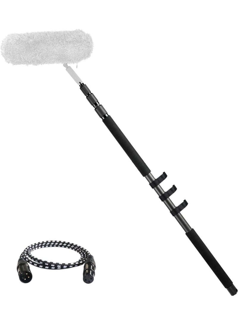 RAUBAY MA01 Microphone Boom Arm – 3-Section Extendable Carbon Fiber Boom Pole, 3.6ft to 9ft Adjustable Length, Built-In Cable Channel, 1/4" & 3/8" Screw, For Filmmaking, Interviews & Broadcasting - Image 1