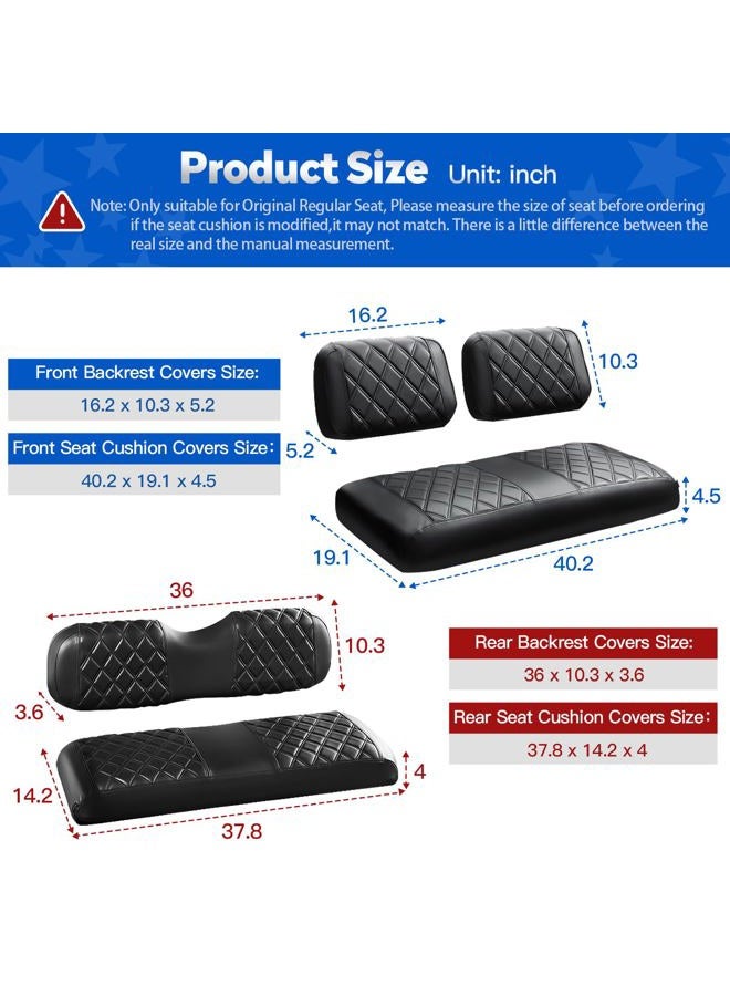 NOKINS 4PCS Golf Cart Seat Covers Kit, Front and Rear Seat Covers Fits Club Car DS Pre-2000 Standard Seat Cushion, Club Car DS Vinyl Seat Covers Accessories(Black&Black Stitching) - Image 5