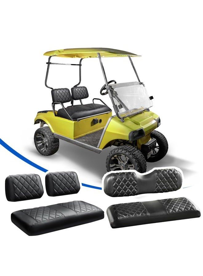 NOKINS 4PCS Golf Cart Seat Covers Kit, Front and Rear Seat Covers Fits Club Car DS Pre-2000 Standard Seat Cushion, Club Car DS Vinyl Seat Covers Accessories(Black&Black Stitching) - Image 1