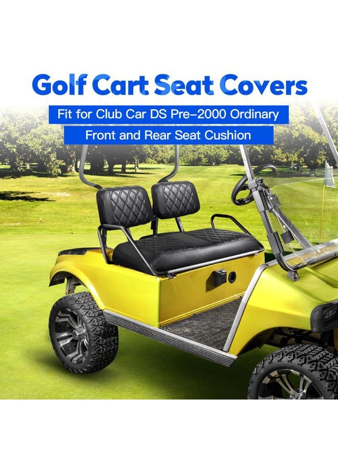 NOKINS 4PCS Golf Cart Seat Covers Kit, Front and Rear Seat Covers Fits Club Car DS Pre-2000 Standard Seat Cushion, Club Car DS Vinyl Seat Covers Accessories(Black&Black Stitching) - Image 2