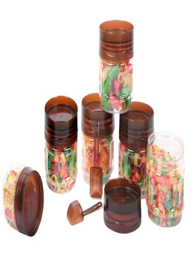 VRISTO 100 ML Airtight Transparent Plastic Container & Jar Set with Brown Lid | Small Dabba & Storage Box for Spices, Herbs, Seeds & Dry Masala | Office Pantry, Restaurant & Cloud Kitchen Use Set of 6 - Image 1