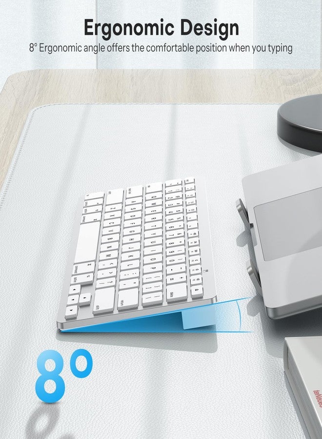 أوموتون لوحة مفاتيح لاسلكية من OMOTON لأجهزة Mac/MacBook Pro/Air، مزودة بـ 14 اختصارًا للوسائط، تصميم نحيف وقابل للحمل، لوحة مفاتيح بلوتوث مستقرة، لون فضي أبيض - Image 4