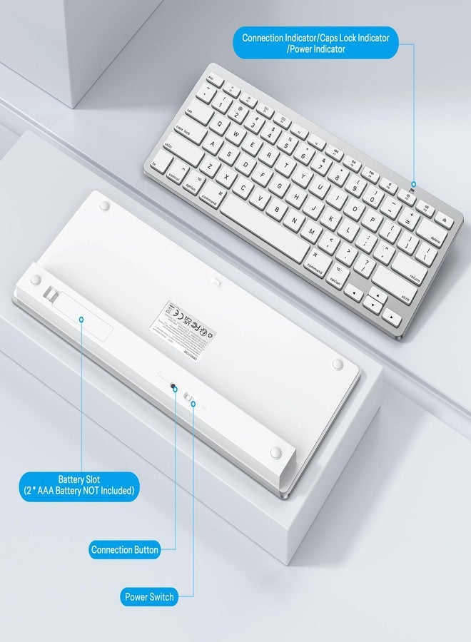 أوموتون لوحة مفاتيح لاسلكية من OMOTON لأجهزة Mac/MacBook Pro/Air، مزودة بـ 14 اختصارًا للوسائط، تصميم نحيف وقابل للحمل، لوحة مفاتيح بلوتوث مستقرة، لون فضي أبيض - Image 5