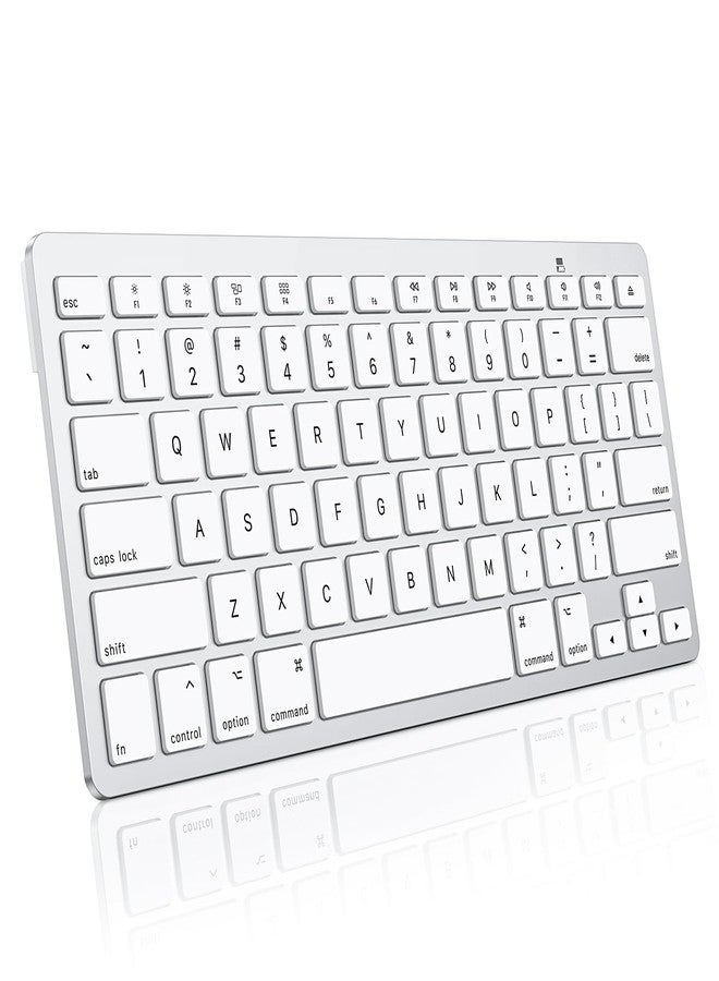 أوموتون لوحة مفاتيح لاسلكية من OMOTON لأجهزة Mac/MacBook Pro/Air، مزودة بـ 14 اختصارًا للوسائط، تصميم نحيف وقابل للحمل، لوحة مفاتيح بلوتوث مستقرة، لون فضي أبيض - Image 1