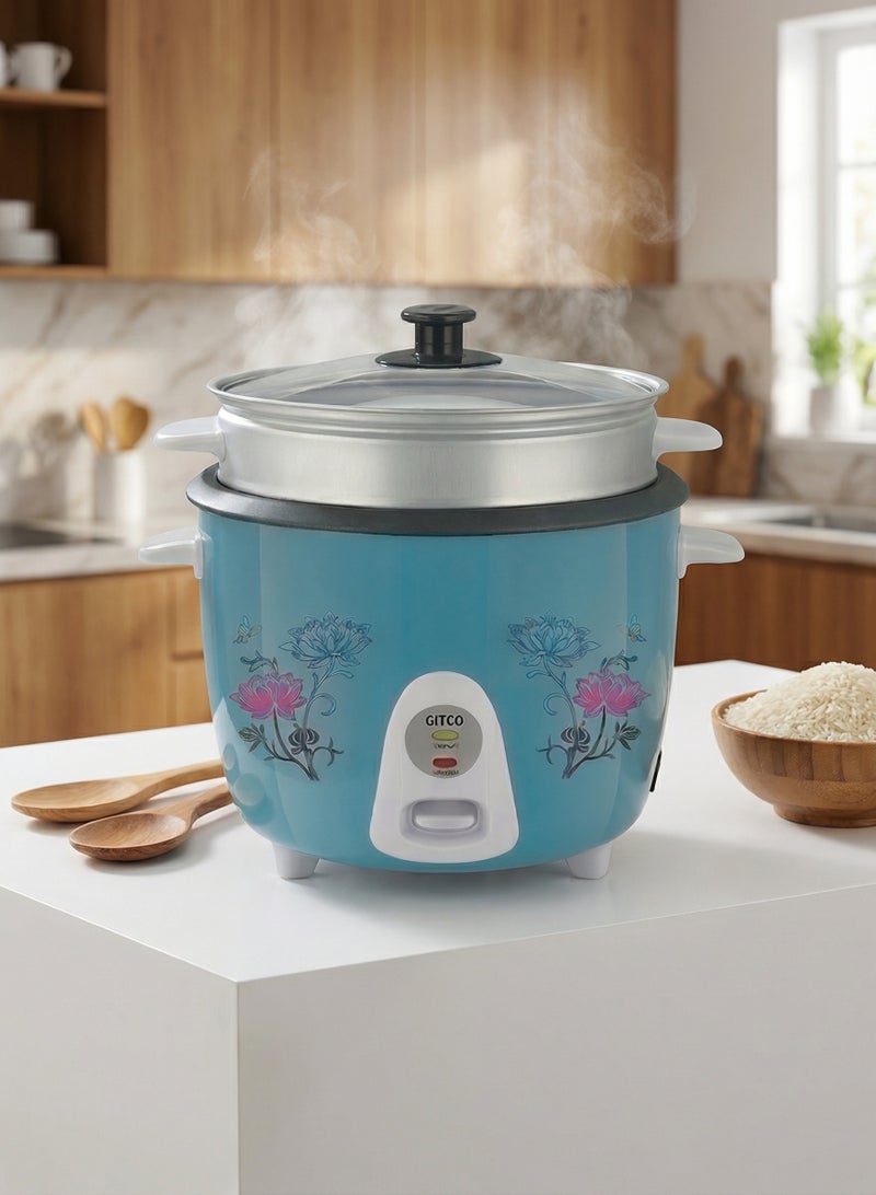 GITCO 3 in 1 Electric Rice Cooker 1.2 L With Non-Stick Inner Pot, Stainless Steel Lid, A Rice Scoop and Measuring Cup, Includes Cook, Steam and Keep Warm Function with Indicator Light/ Cool Touch Handle with Aluminum Outer Steamer 400 W GRC8000 - Image 2