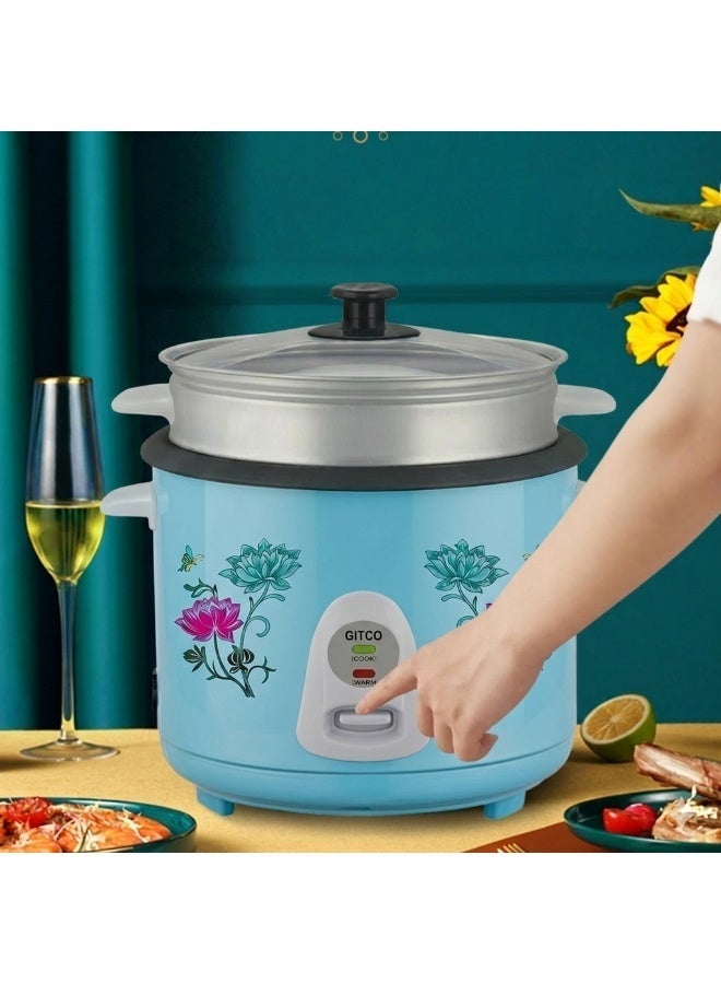 GITCO 3 in 1 Electric Rice Cooker 1.2 L With Non-Stick Inner Pot, Stainless Steel Lid, A Rice Scoop and Measuring Cup, Includes Cook, Steam and Keep Warm Function with Indicator Light/ Cool Touch Handle with Aluminum Outer Steamer 400 W GRC8000 - Image 5