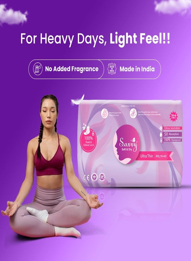 Savvy Ultra Thin Sanitary Napkins Pads For Women, XXL Size Regular to Heavy Flow Advanced Leaklock Protection, Wider Wings Super Absorption - (100 Pads) 320mm - Image 4