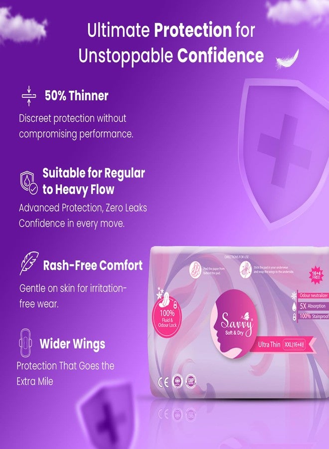 Savvy Ultra Thin Sanitary Napkins Pads For Women, XXL Size Regular to Heavy Flow Advanced Leaklock Protection, Wider Wings Super Absorption - (100 Pads) 320mm - Image 3