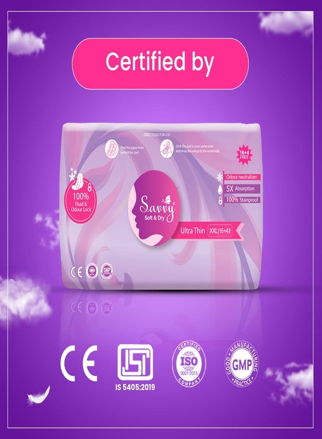 Savvy Ultra Thin Sanitary Napkins Pads For Women, XXL Size Regular to Heavy Flow Advanced Leaklock Protection, Wider Wings Super Absorption - (100 Pads) 320mm - Image 5