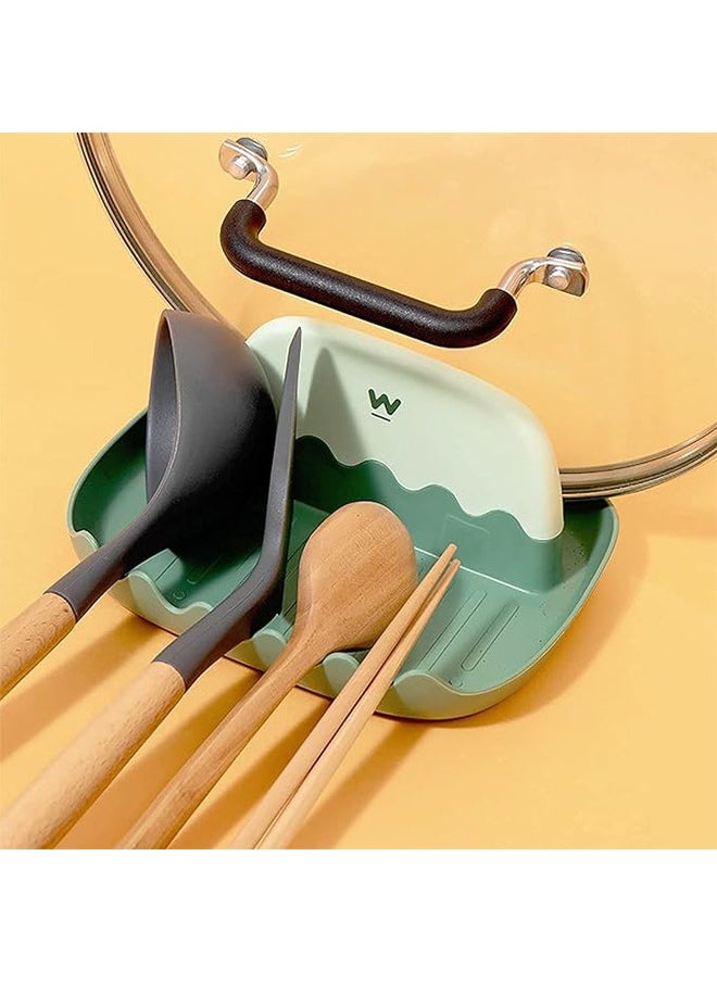 Generic - Kitchen Lid Rack Spoon and Lid Rest Kitchen Spatula Rest Holder Detachable Spoons Cooking Stand Countertop Keep Clean Cooking Ladle Organizer for Pot Lid Fork Spoon Mat Tongs (Green) - Image 1