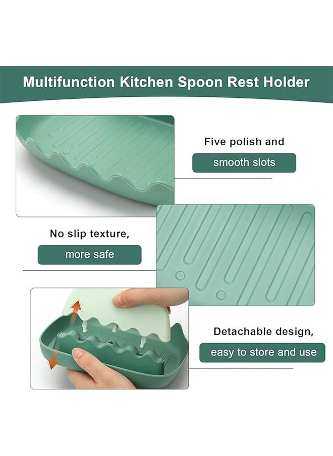 Generic - Kitchen Lid Rack Spoon and Lid Rest Kitchen Spatula Rest Holder Detachable Spoons Cooking Stand Countertop Keep Clean Cooking Ladle Organizer for Pot Lid Fork Spoon Mat Tongs (Green) - Image 1