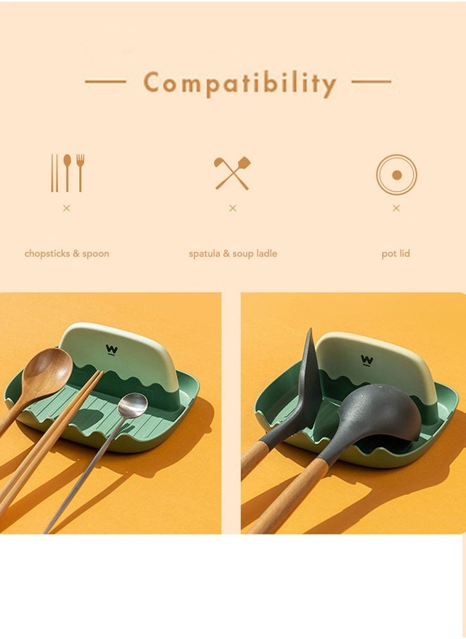 Generic - Kitchen Lid Rack Spoon and Lid Rest Kitchen Spatula Rest Holder Detachable Spoons Cooking Stand Countertop Keep Clean Cooking Ladle Organizer for Pot Lid Fork Spoon Mat Tongs (Green) - Image 1