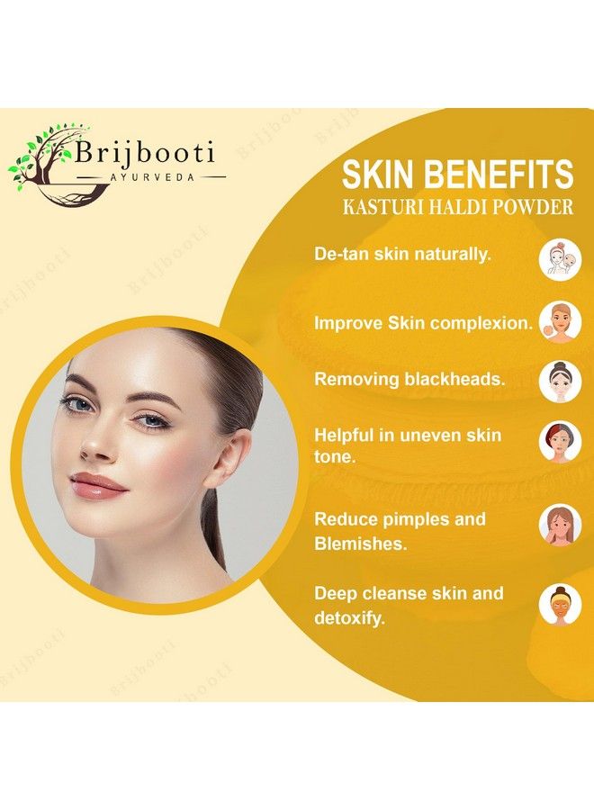 BrijBooti مسحوق الكاستوري هالدي لتفتيح البشرة وتوهجها (200 جرام) الكاستوري مانجال الكركم البري لتبييض البشرة؛ أمبا هالدي كركم عطري جانجلي هالدي لبشرة متوهجة بشكل طبيعي - Image 4