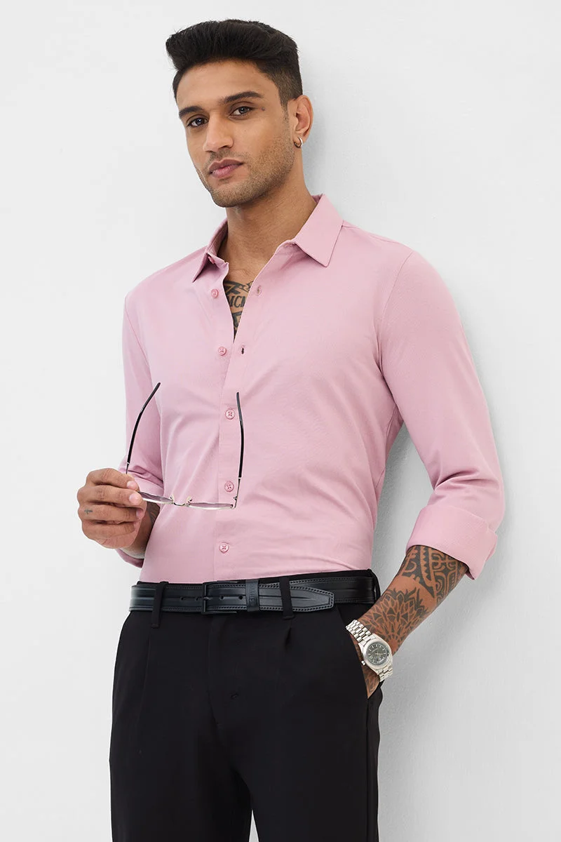 SNITCH Light Pink Light Pink Solid Long Sleeve Slim Fit Formal Shirt for Men | Best Price UAE