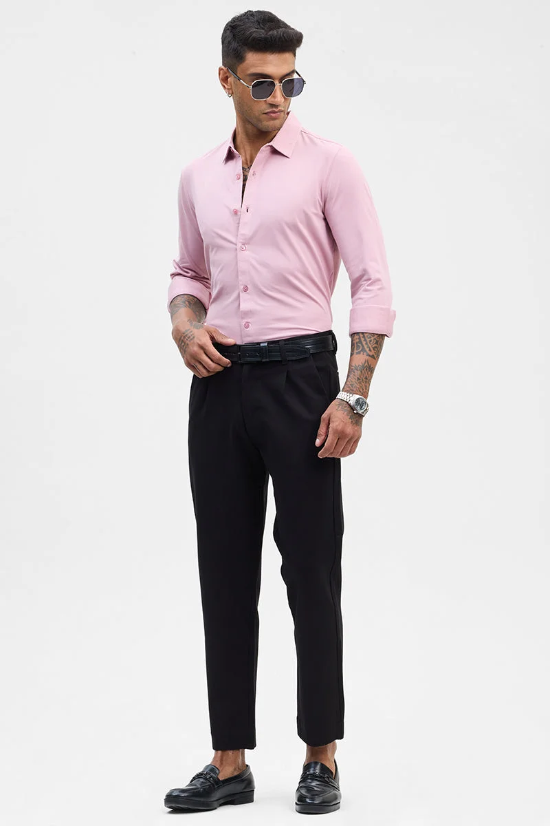 SNITCH Light Pink Solid Long Sleeve Slim Fit Formal Shirt