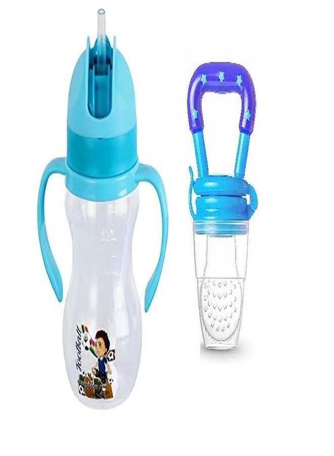 TINY DEAL Lock Weighted Flexi Straw Trainer Cup with Fresh Food Nibbler Fruit Feeder Nipple Pacifiers Bottles Pack of 2 - Image 1