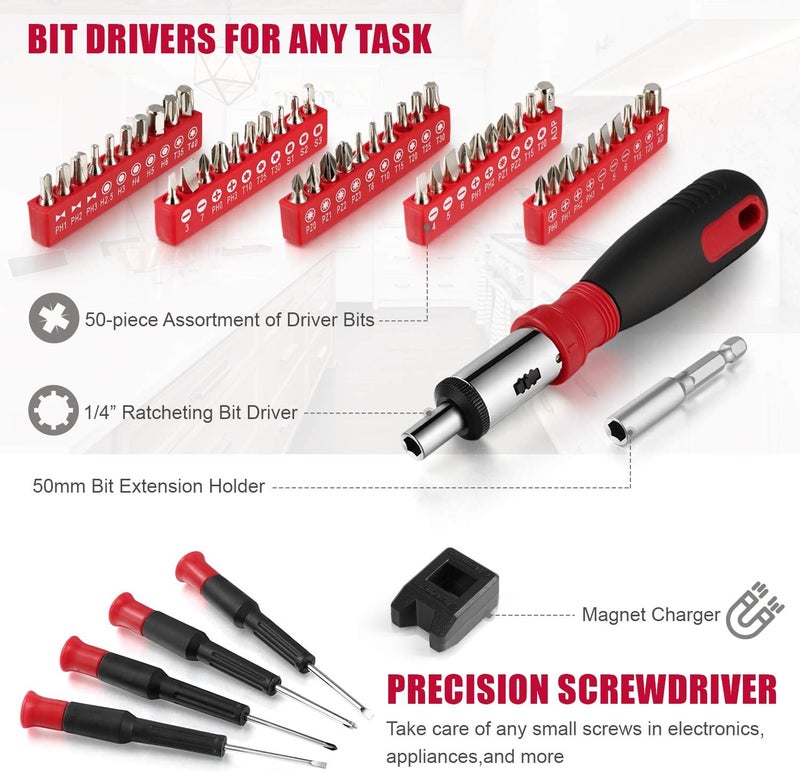 Eastvolt 218-Piece Household Tool Kit, Auto Repair Tool Set, Tool Kits for Homeowner, Plier, Screwdriver Set, Socket Kit and Toolbox Storage Case,Black + Red - Image 3