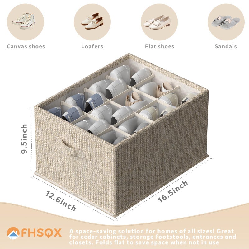 FHSQX 4 Pack Shoe Organizer for Closet,Foldable Shoe Organizer,Fits up to 48 Pairs,Storage Containers With Bottom Support for Shoes (Beige, (16.5 * 12.6 * 9.5) x4) - Image 4