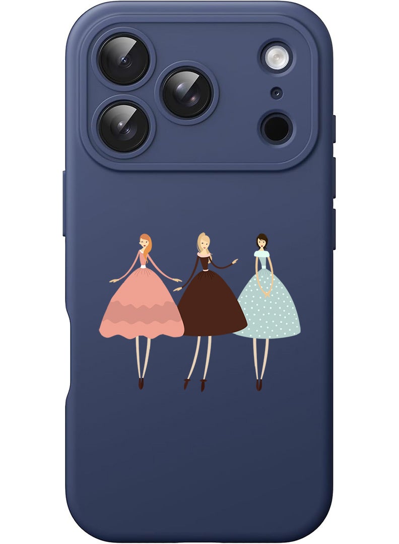 Theodor Protective Slim Fit Case Liquid Silicone Cover with Full Body Protection Anti-Scratch Shockproof Case For Apple iPhone 17 Pro (Blue) Pretty Girls Illustration - Image 1