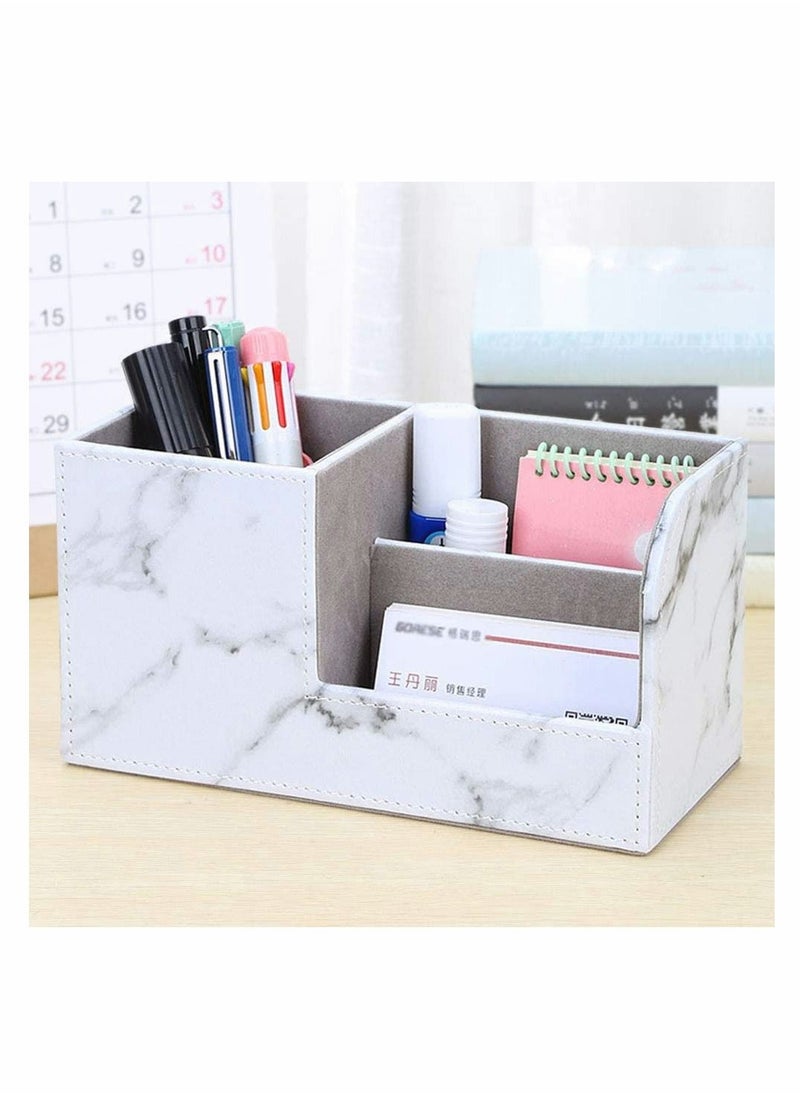 Excefore Desk Tidy Organiser Caddy Multifunction Leather Pen Pencil Pots Holder Office Desk Stationery Supplies Organizer Desk Organiser Pen Pencil Pots Holder (Gray Marble Pattern)  - Image 2