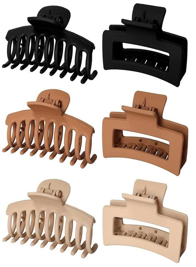 Minta 6pcs 3.5 Inch Medium Large Claw Clips For Thick Hair, Big Hair Clip For Thin Hair, Girls' Hair Clips Claw, Neutral Hair Clips for Women, Matte Square Hair Claws Clips For Hair - Image 1