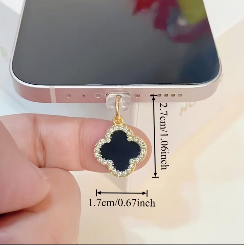 Universal Anti-Dust Plug Phone Charm & Wall Hook Set - Crystal Clover Pendant Port Protector Compatible with iPhone (Lightning) & USB-C Devices - Luxury Jewelry Accessory for Smartphones, Laptops - Image 4