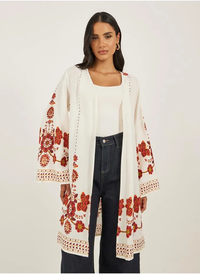 ستايلي Floral Printed Regular Fit Knee Length Kimono