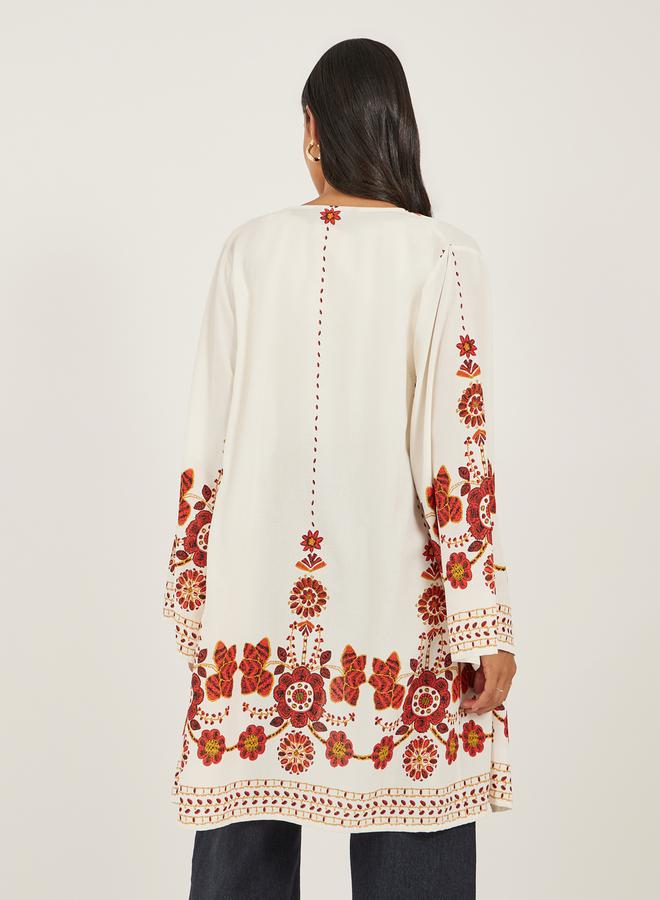 ستايلي كيمونو بطبعة زهور بقصة عادية بطول الركبة - Image 4