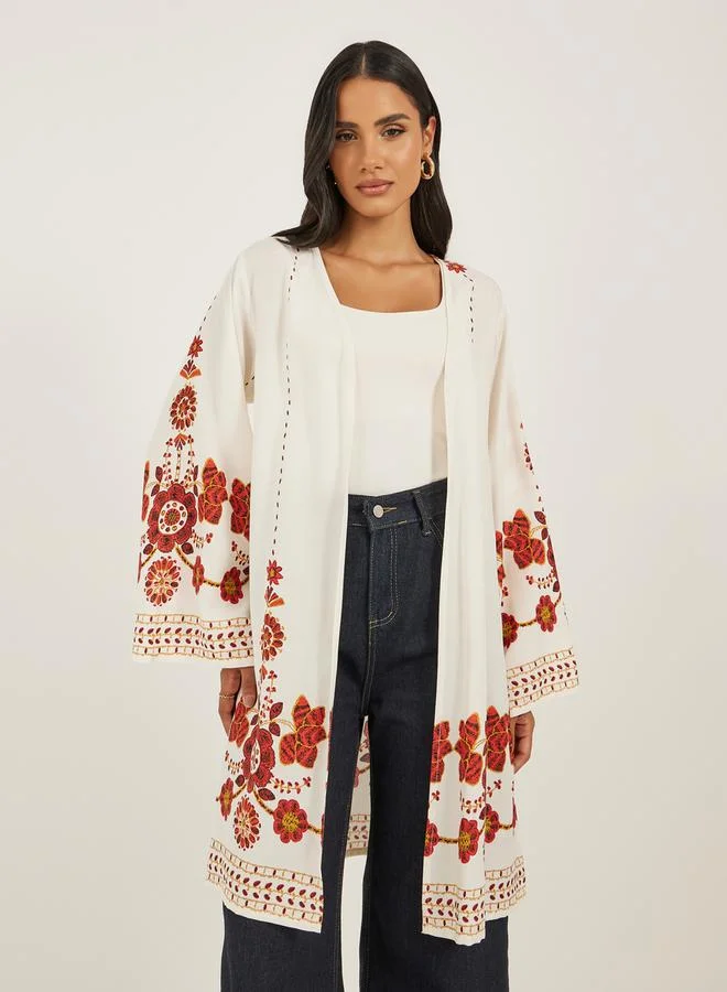 Styli Floral Printed Regular Fit Knee Length Kimono