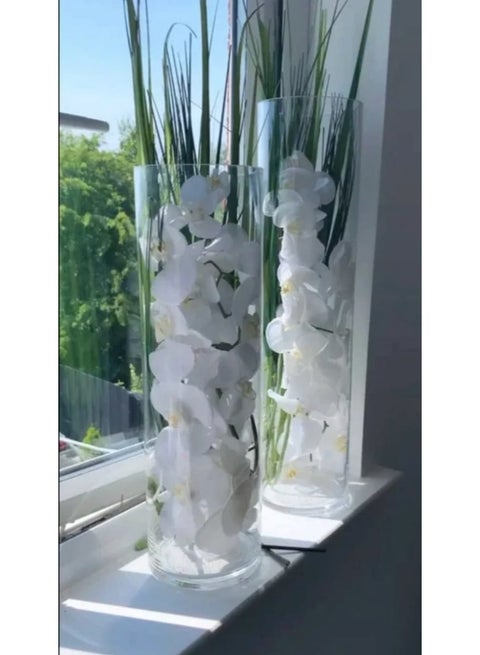 Tall, clear glass vase, 50 cm, modern cylindrical design for flowers