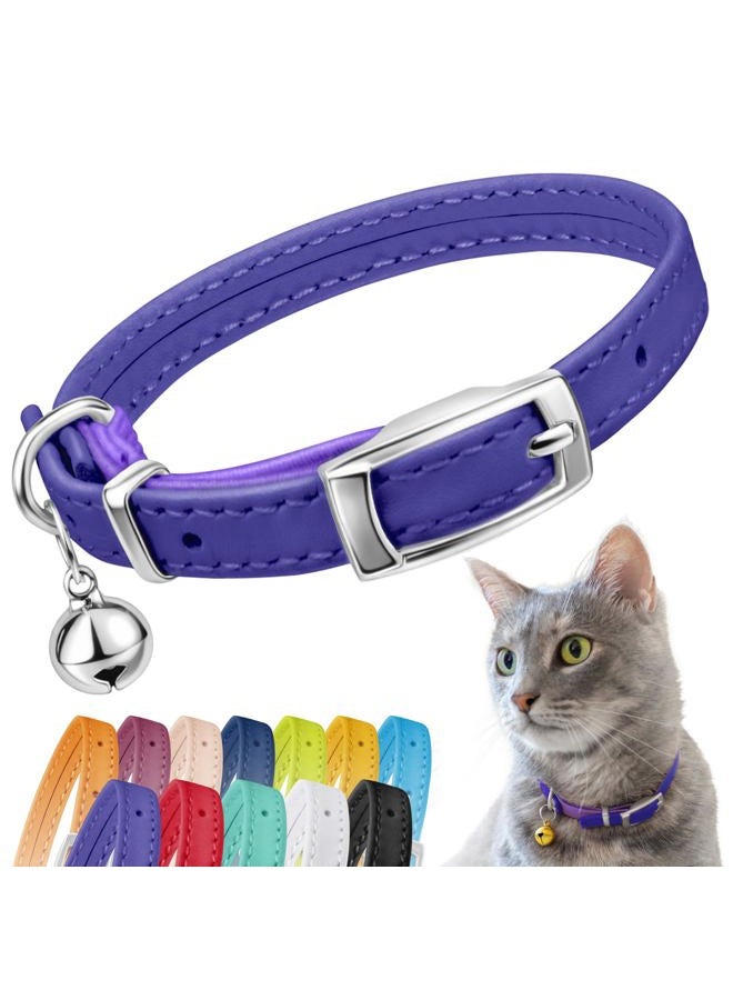 CollarDirect Leather Cat Collar, Kitten Collar with Removable Bell Black Blue Red Orange Lime Green (6-7 Inch, Purple) - Image 1