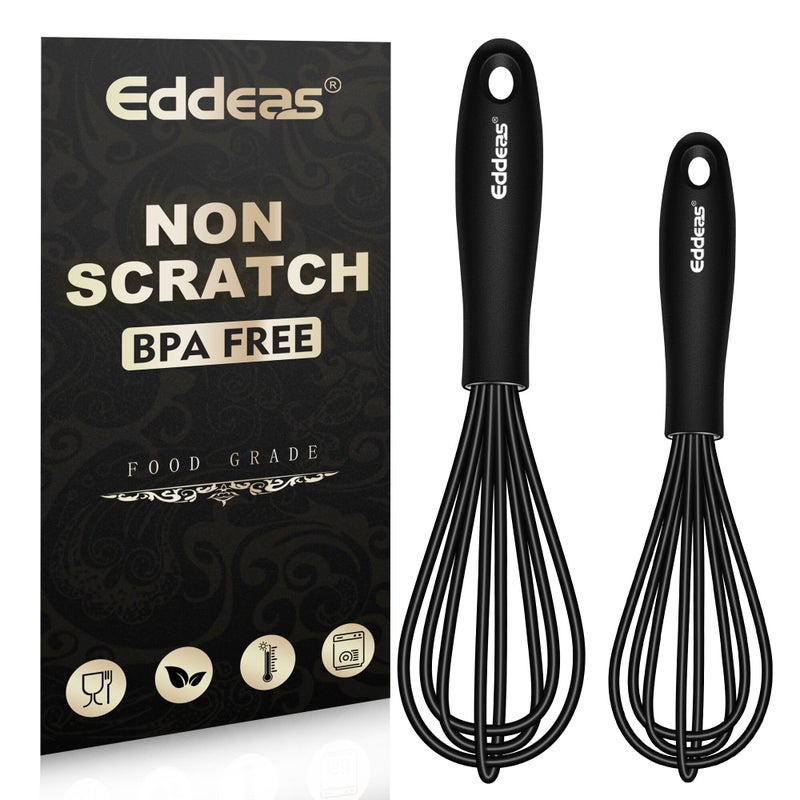 Eddeas Silicone Mini Whisk Small whisks NonStick Tiny Whisks set of 255in  75inHeat Resistant 450F Whisks Balloon Egg Beater Perfect for Whisking Beating Mixing Blending Black