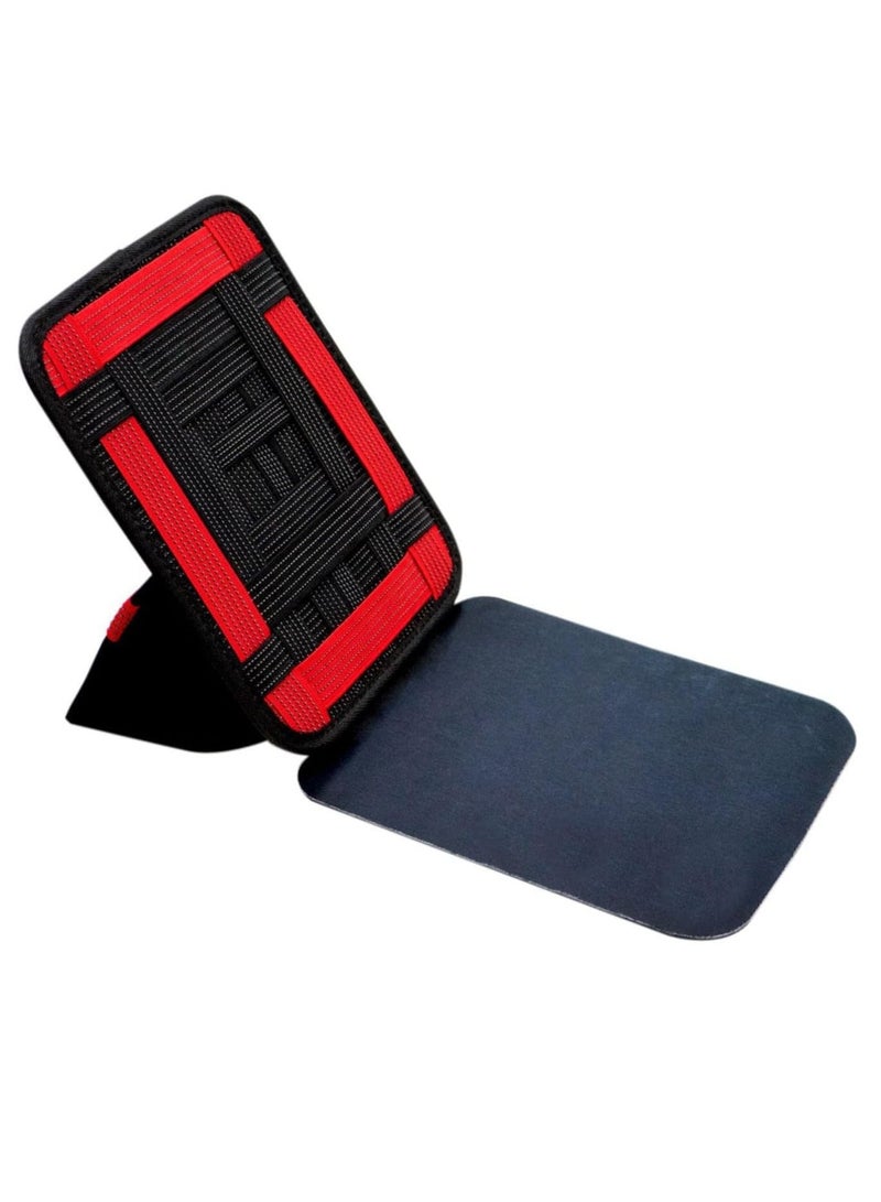 Rubik Electronics Organizer Grid with Mousepad, Travel Gear Management Organization Elastic Straps for Electronics Accessories Memory Card Flash Drive Cable Charger Cosmetic Brush (Red)  - Image 1