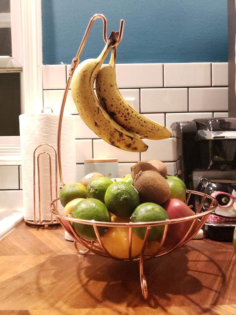 BaHoki Essentials Fruit Tree Bowl with Foldable Banana Hanger Wire Storage Basket CopperRose Gold - Image 2