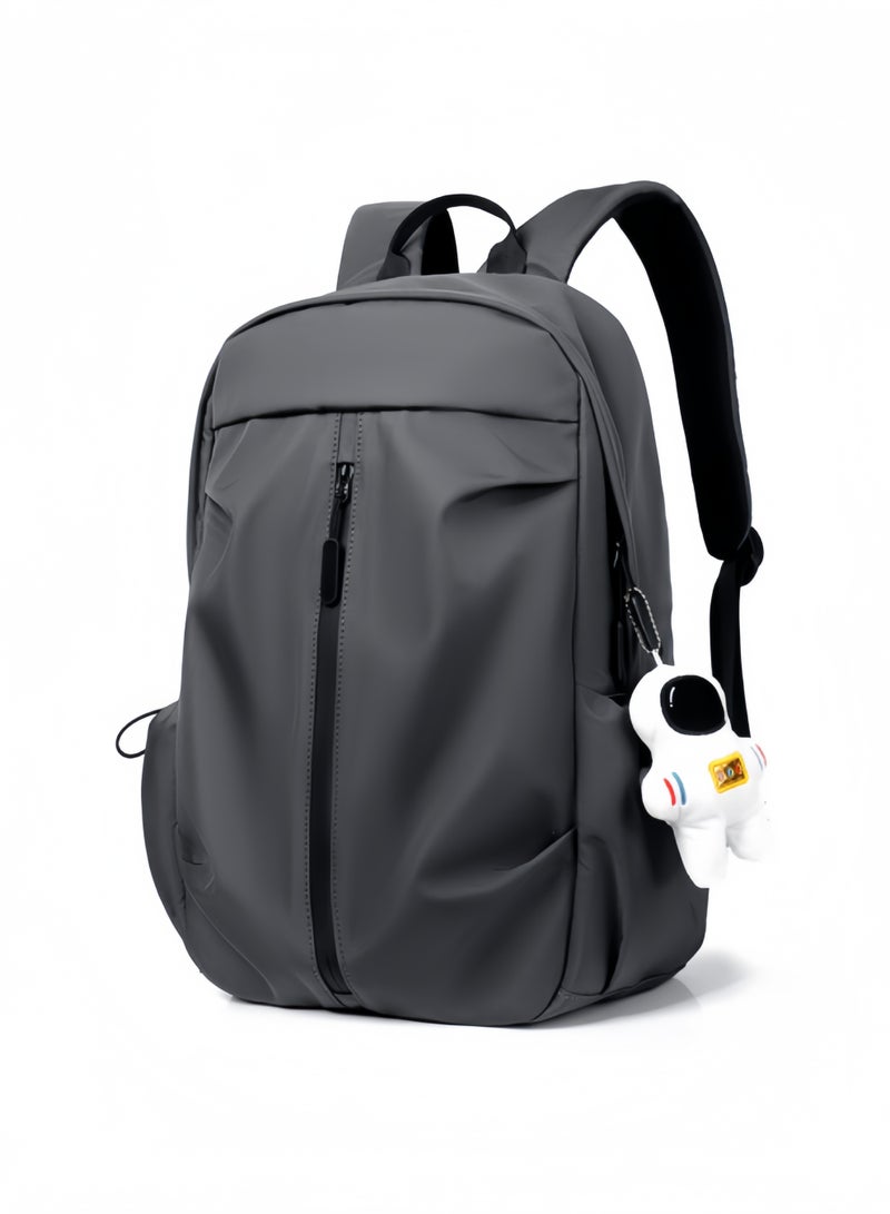 حقيبة ظهر يومية للأعمال مقاومة للماء بتصميم جديد، بوليستر بسعة كبيرة، مضادة للسرقة، مع قلادة لرائد فضاء، رمادية - Image 3